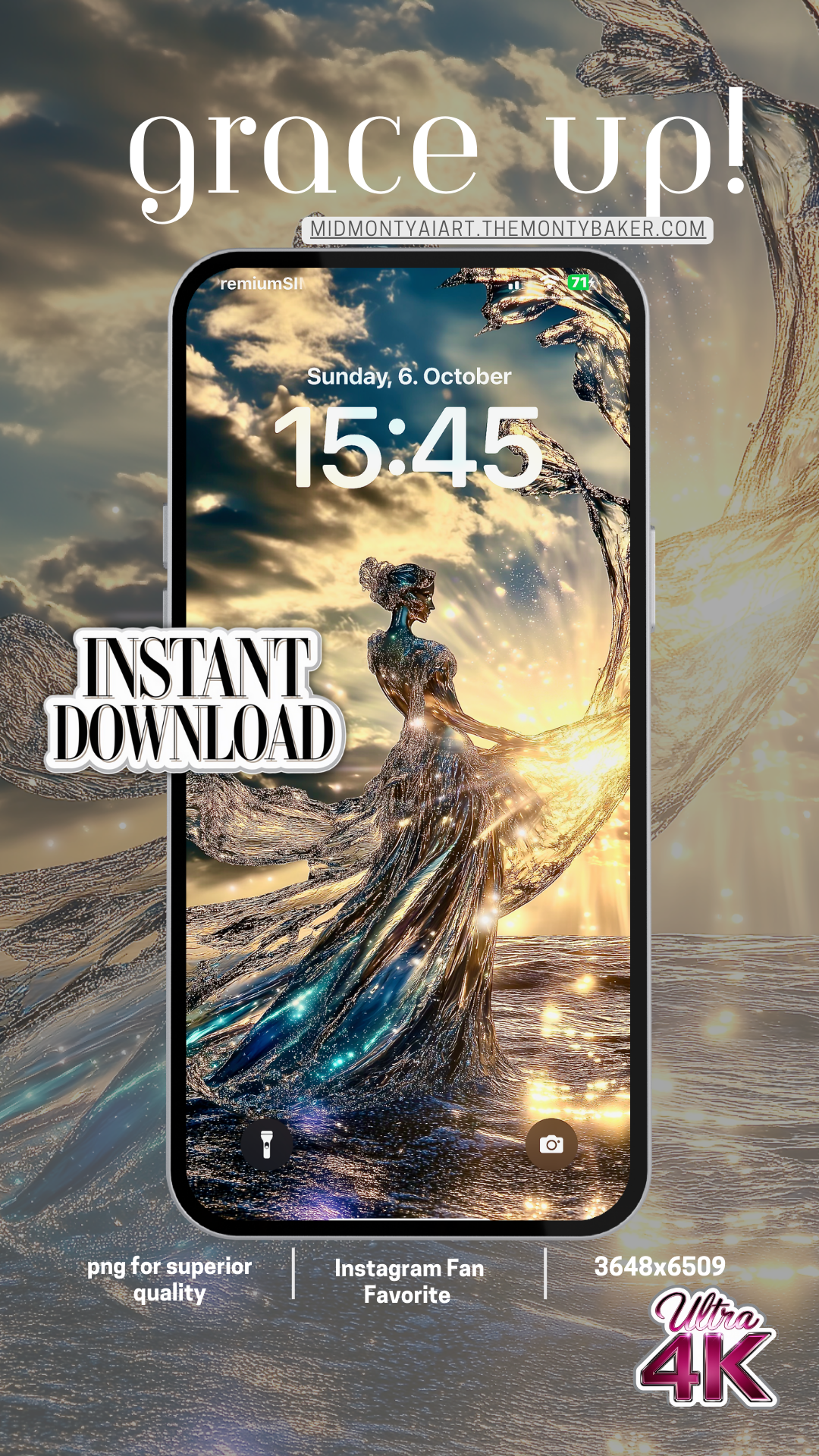 divine feminine wallpaper for ultra 4K mobile display, offering luxurious digital art with cosmic elegance – instant download for superior quality and Instagram fan favorite.