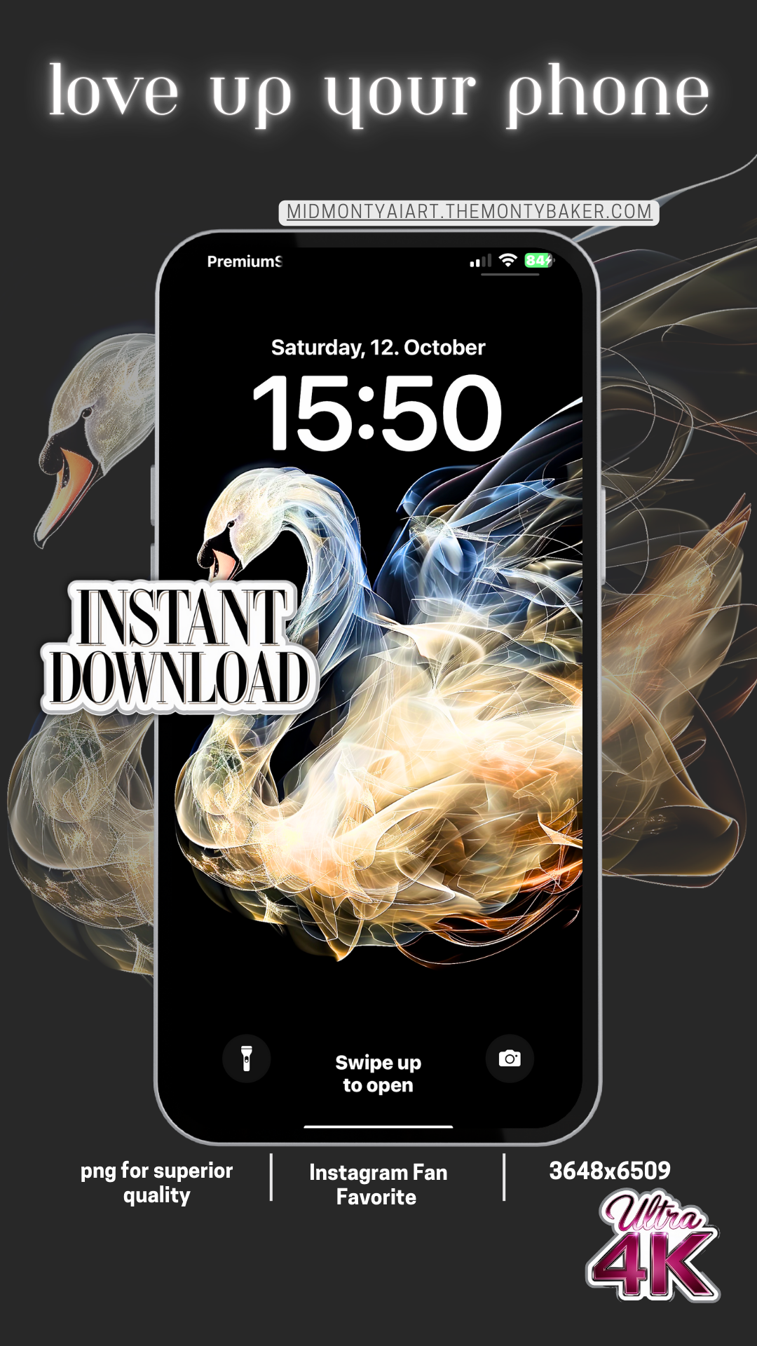 Algorithmic swan wallpaper for ultra 4K mobile display, offering luxurious digital art with cosmic elegance – instant download for superior quality and Instagram fan favorite.