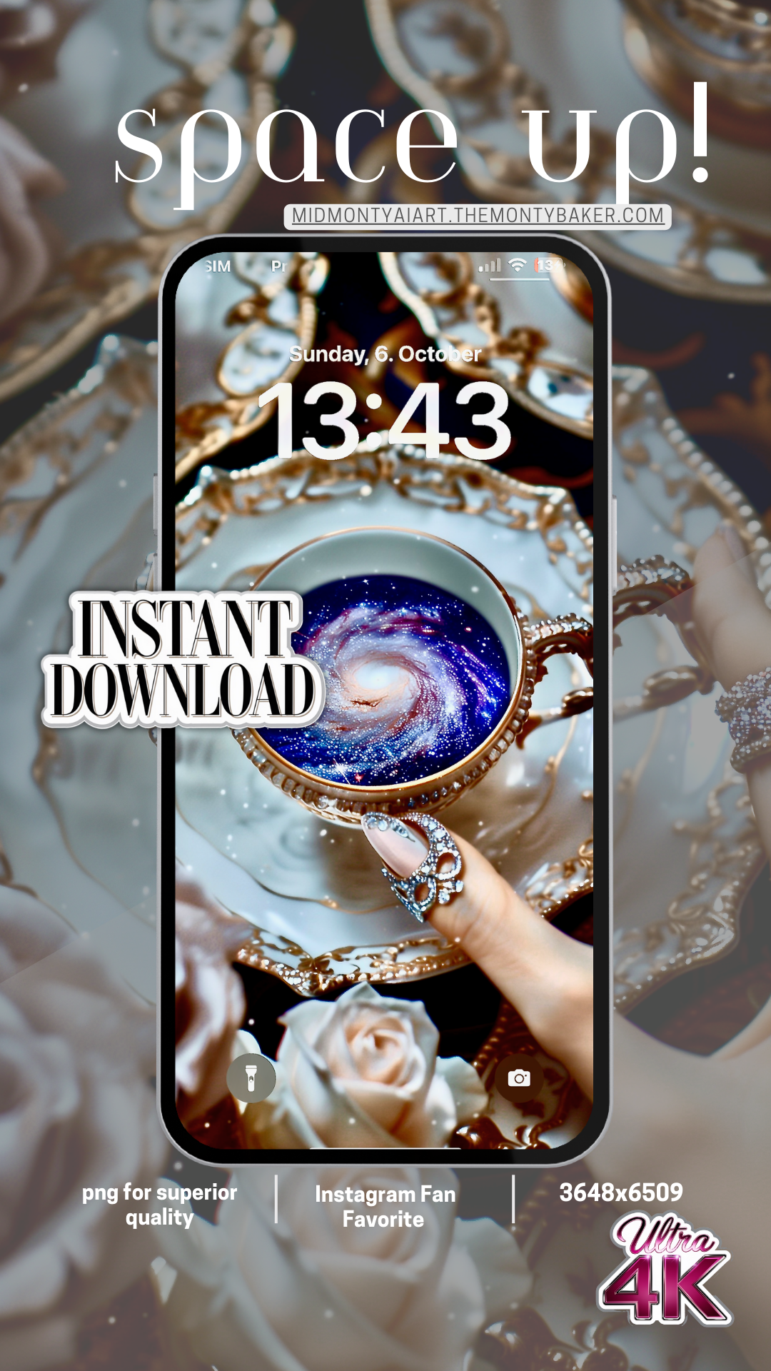 rococo galaxy wallpaper for ultra 4K mobile display, offering luxurious digital art with cosmic elegance – instant download for superior quality and Instagram fan favorite.