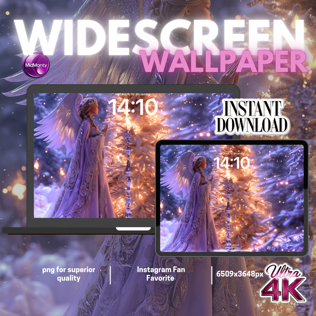 Ángel navideño morado 𓆩♡𓆪 | Fondo de pantalla navideño panorámico lindo