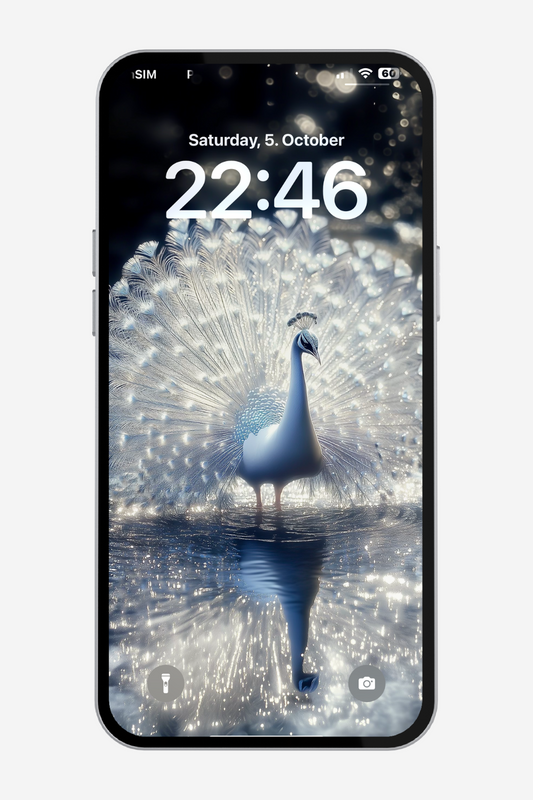Fondo de pantalla de pavo real blanco con reflejos (fondo de pantalla 4K)
