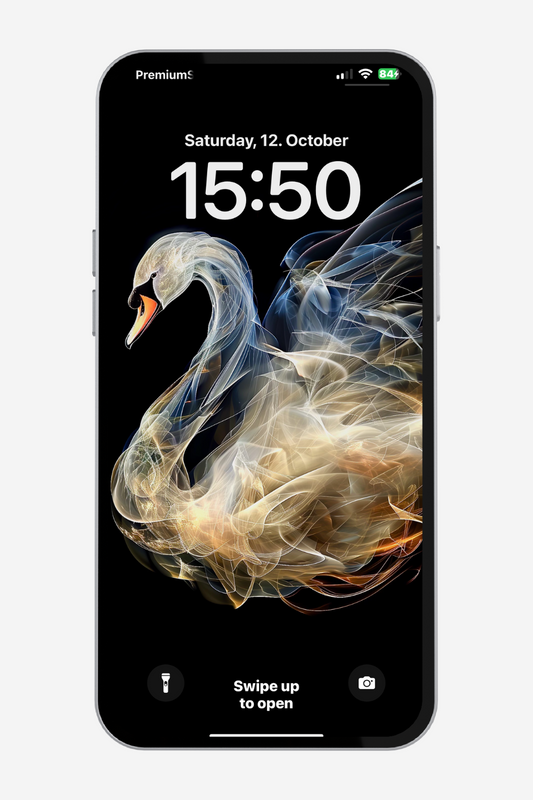 Abstract digital artwork of a glowing swan in golden light energy, symbolizing transformation, rebirth, and spiritual spring – optimized for phone background use.