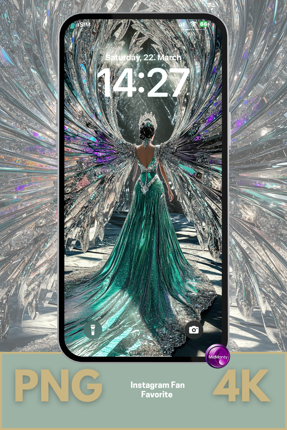 High-resolution product mockup of an elegant angel wallpaper 4k for mobile, showcasing a radiant girl with shimmering wings and a sparkling dress. Optimized for angel wallpaper iPhone, angel wallpaper phone, and 4K angel wallpaper Android devices – a fan-favorite, now in PNG.