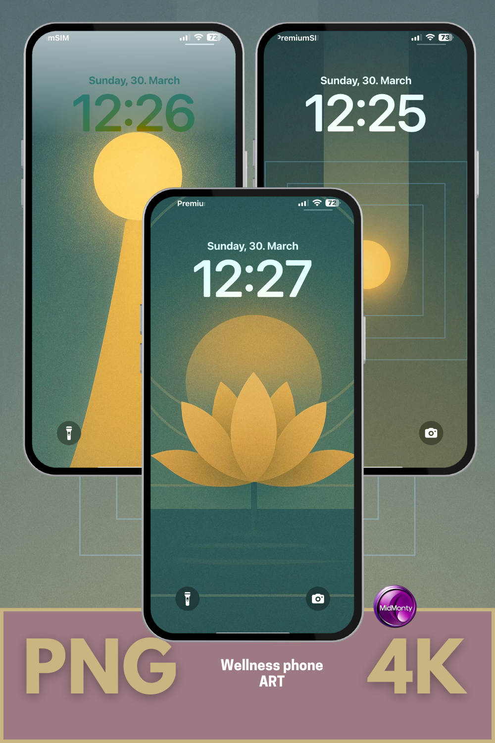 bundle of three focus enhancing wallpapers in png format upscaled to 4k belonging thematically to wellness phone art.