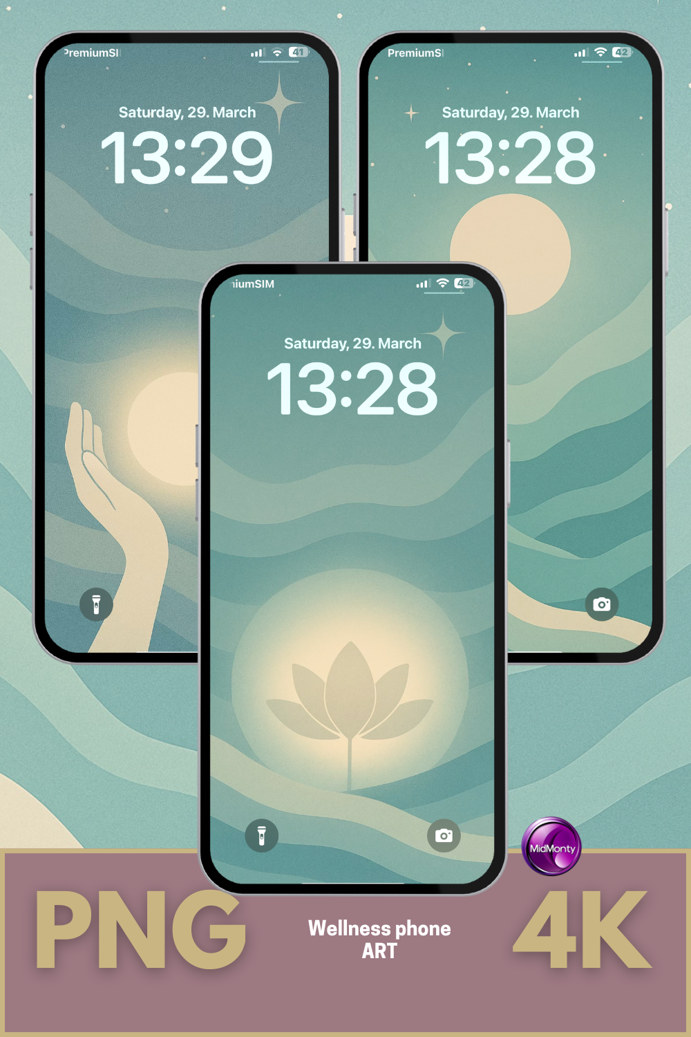 wellness phone art: bundle of three 4k wallpapers designed to support mental well being by applying the science of the effects of colors on our nervous system.