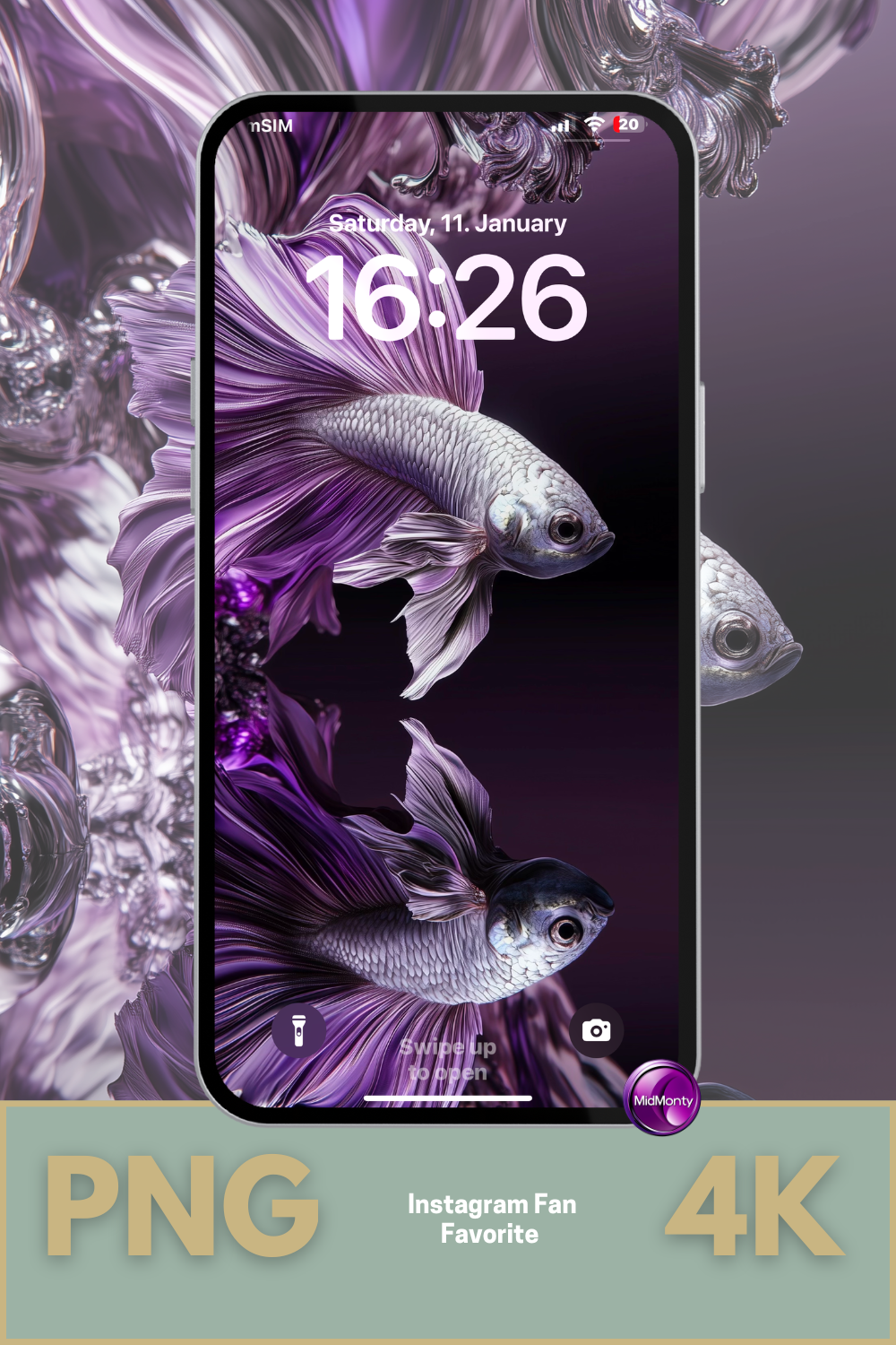 glamour wallpaper for iPhone in elegant purple tones – artistic fish design as extra smartphone background for women who love unique phone deco pictures