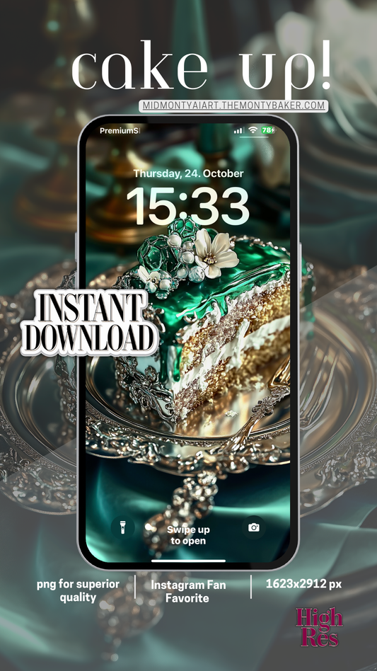 High-resolution emerald cake wallpaper for mobile display, featuring premium digital art in superior quality – instant download and Instagram fan favorite.