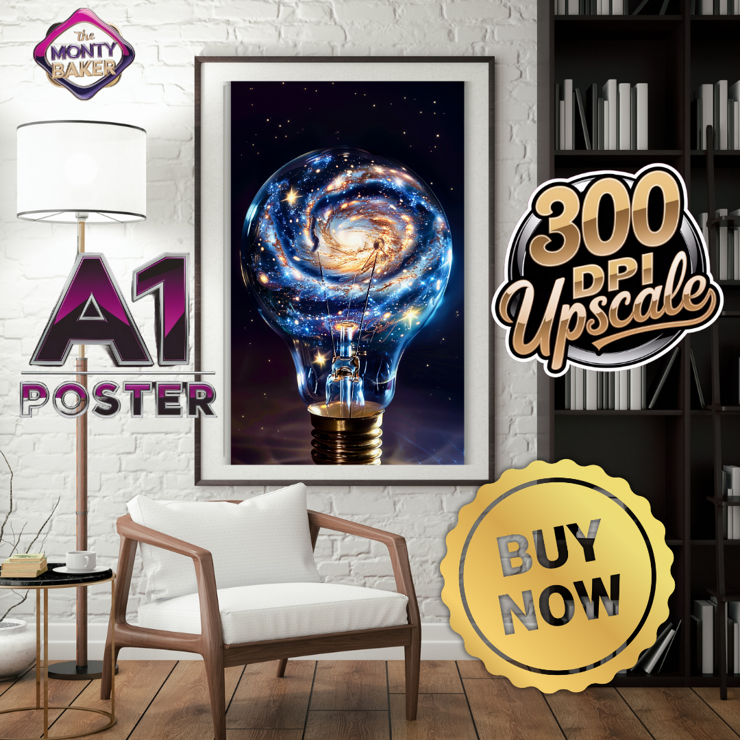 Galaxy Lightbulb A1 Poster with 300DPI Upscale - Stunning Cosmic Art for Wall Decor in Radiant Colors by MidMonty