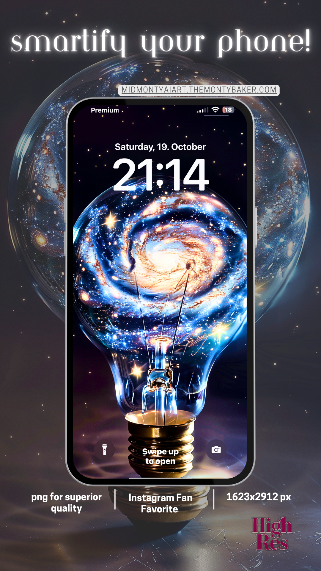 High-resolution galaxy in a lightbulb wallpaper for mobile display, featuring premium digital art in superior quality – instant download and Instagram fan favorite.