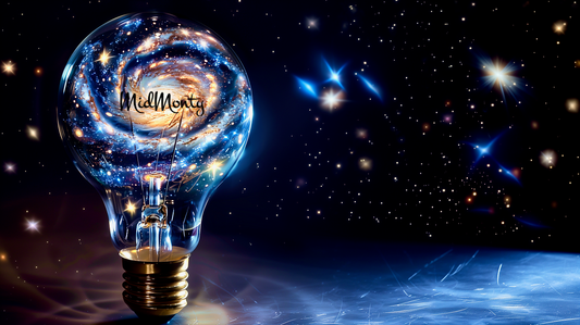 16:9 version of the stunning galaxy lightbulb artwork, perfect for posters or digital wallpapers. Available in A1 print or 4K resolution digital download. Elevate your decor with cosmic art.