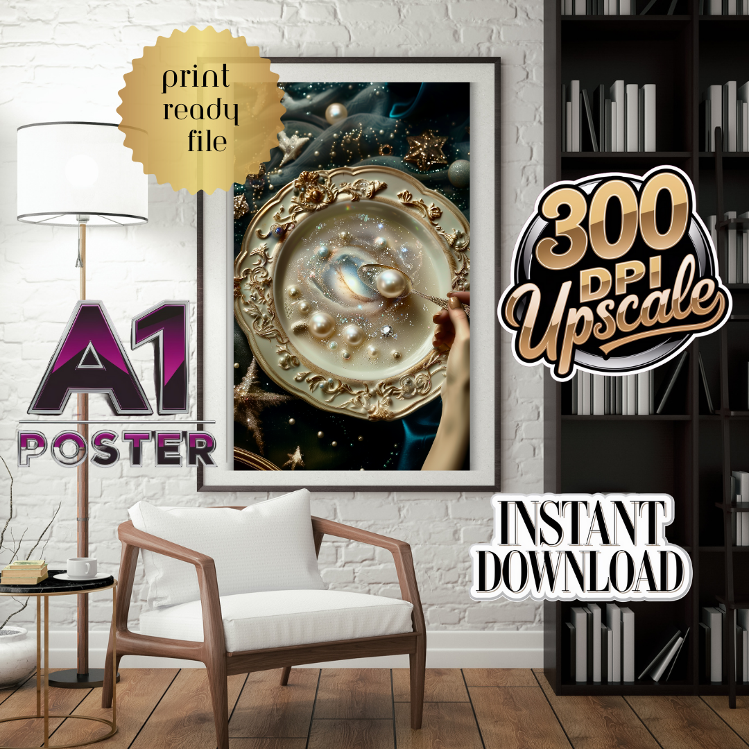 galaxy soup A1 poster with 300 DPI upscale, print-ready file for instant download – perfect for sophisticated interior decor, featuring premium digital art.