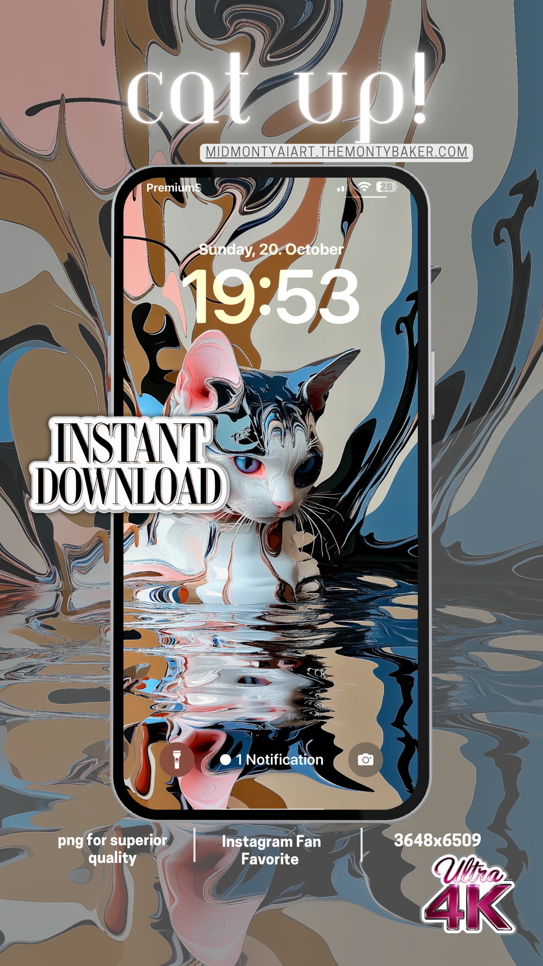 Stylish liquid mercury cat wallpaper for ultra 4K mobile display, offering luxurious digital art with cosmic elegance – instant download for superior quality and Instagram fan favorite.
