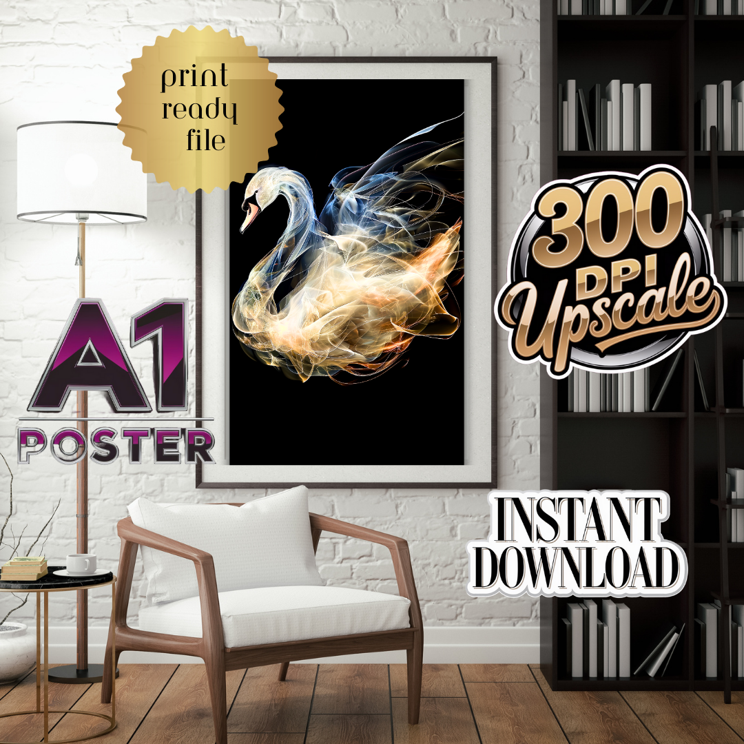 Minimalist radiant Swan A1 poster with 300 DPI upscale, print-ready file for instant download – perfect for sophisticated interior decor, featuring premium digital art.
